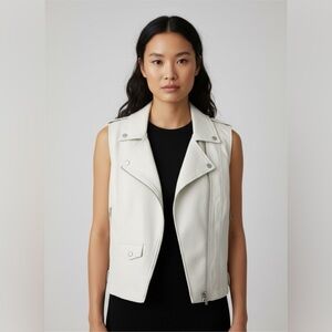 🤍 Anthropologie Cream Leather Moto Vest – Size XL – EUC